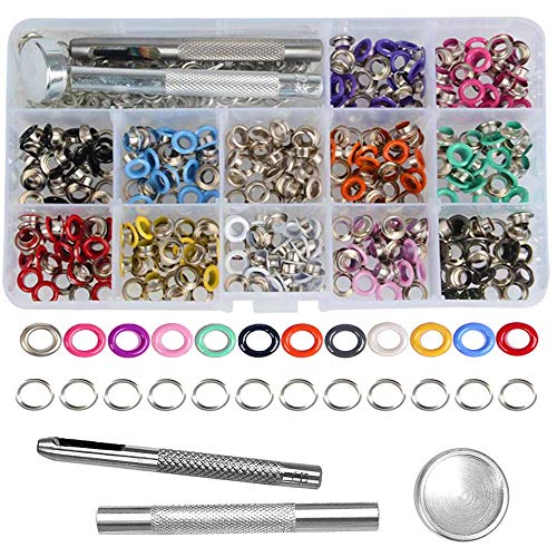Gasea Ojales Metalicos Multicolor 600 Piezas Kit de Ojetes Ojales de Metal, Di�metro interno 5 mm color hebilla perforada, Inoxidable Herramienta de Montaje de Arandela