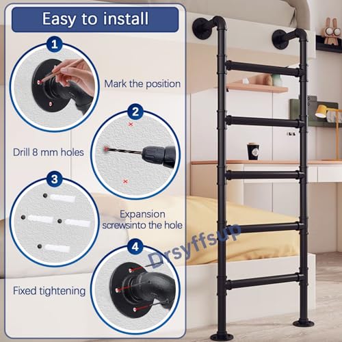 Échelle de lit superposé anti-flexion en fer forgé noir de 1m à 1,5m - 7