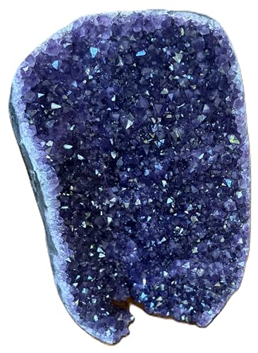 Natural Amethyst Cluster with Polished Edges [3 to 3.5 lb.] Real Raw Large Geode Healing Crystal Rock from Uruguay, Deep Purple Decor and a FREE Velvet Pouch of Rose Quartz