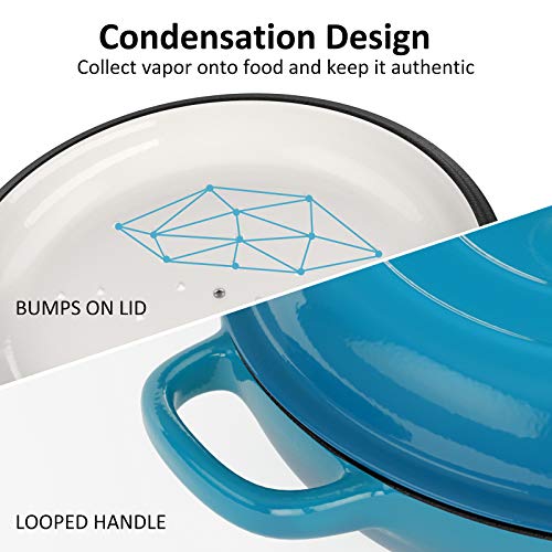 CSK 4 Quart Cast-Iron Braiser with Stainless Steel Knob-Heavy Duty Casserole Skillet with Loop Handle, Porcelain Enameled Surface, No Seasoning Require, Heating Resistant, Dishwasher Safe, Blue. 3 Gallery Image