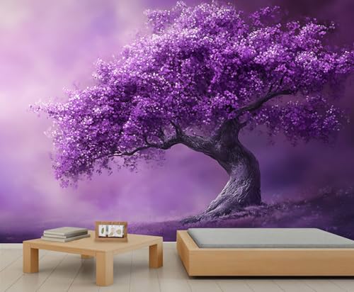 FBRUIEG Purple Tree 3D Wallpaper, Dreamy Sky Wall Mural, Landscape