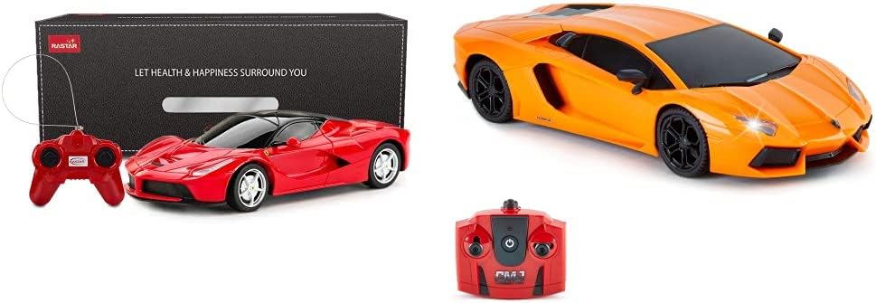 La Ferrari Remote Control Car, 1:24 Scale RC for Kids, Red Toy & CMJ Lamborghini Aventador LP700-4 Officially Licensed 1:24 Scale With Working Lights 2.4Ghz