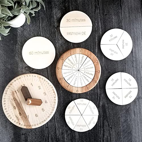 Merryheart Wooden Time Fraction Learning Clock, Cognitive Clock Education Puzzle Toys For Children, Clock For Kids Learning To Tell Time, Time Fractions Set Up For An Hour, Montessori Materials (Wood) #TOP4