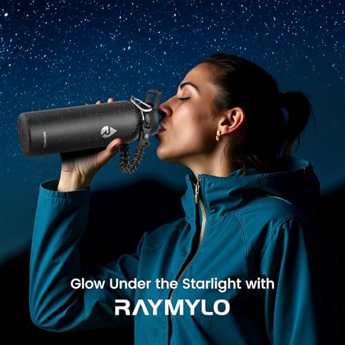 Image of RAYMYLO Insulated Water Bottle 40 oz, Triple Wall Vacuum Stainless Steel (Cold for 36Hrs, Hot for 18Hrs), Leak Proof & Non-BPA, Modern Water Flask Jug with Paracord Handle & Straw Spout Lids