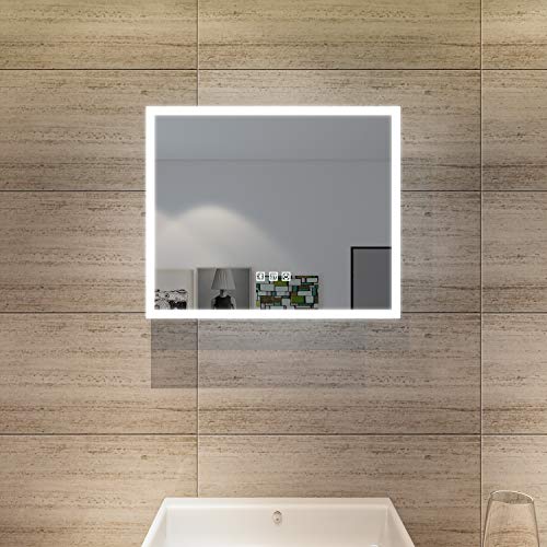 Badspiegel mit Beleuchtung 60 x 50 cm LED Bad Speigel mit Bluetooth Lautsprecher kaltweiß Touchschalter LED Badezimmer Lichtspiegel