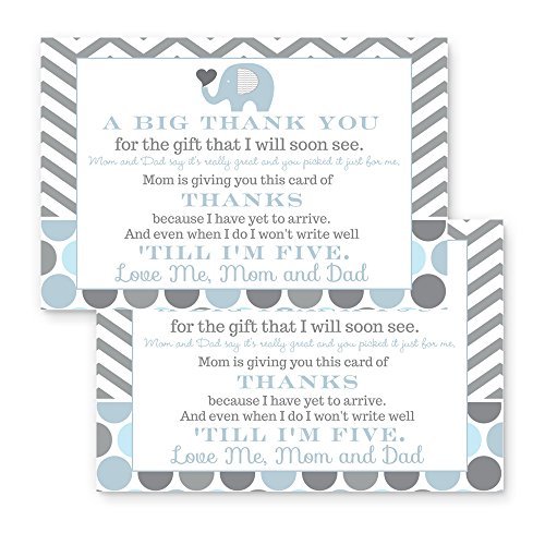 Paper Clever Party Blue Elephant Baby Shower Thank You Postcards (15 Pack) Boys Notecards Only - Eco-friendly – Postal Note with Message from Newborn – Cute Jungle Animal – Printed Size 4x6