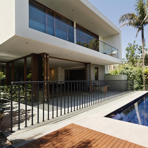 Porch Deck Railing Kit, Metal Deck Balusters, Black Horizontal Wrought Iron Guard Fence Handrail, Flat Hand Rails System for Outdoor/Indoor Porch, Balcony, Patio, 1 Pack