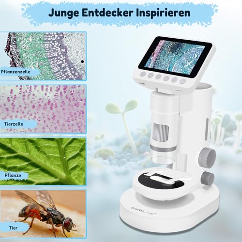 Digitales Mikroskop für Kinder, 100X–1000X Vergrößerung, tragbares Mikroskop für das Kind mit Foto- und Videoaufnahme, inklusive 32GB SD-Karte, Kinder ab 6 Jahren