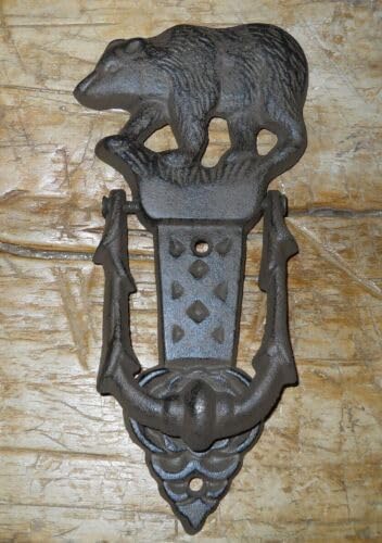 Vintage Cast Iron Antique Style BLACK BEAR Door Knocker Rustic Brown Finish Cabin Decor