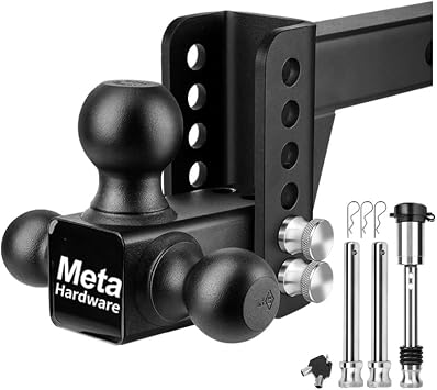 Adjustable Trailer Hitch for 2" Receiver, Tri-Ball 4" Drop/Rise, 12.5K GTW | Heavy Duty Drop Hitch, Tri-Ball Mount 1-7/8", 2", 2-5/16", Alloy Steel, Anti-Theft Hitch Pin Lock for Truck SUV RV Boat