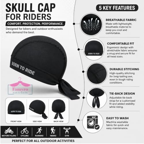 Image of Under Helmet Liner Cap for Men & Women | Inner Cap for helmat Breathable Sweat Absorbent Quick Dry Skull Cap | Tie-Back Helmet Inner Cap for Bike Riding, Cycling, Running & Outdoor (Black)