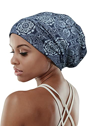 Focuscare Elastic Slap Headwear For Long Frizzy Hair Sleep Slouchy Beanie Dark Blue #TOP5