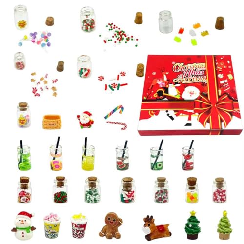 Mino Plus calendario adviento miniaturas 2025,Juguetes Comida y Bebida en Miniatura Set,Ideal para decorar una casa de muñecas navideña.