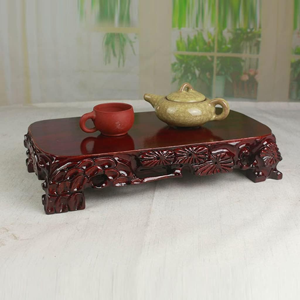 Bonsai Pedestal Vase Pedestal Stands Potted Display Stand Relief Craft Bonsai Base Ornaments Rectangular Large Base Jade Suitable for Teapot Porcelain Buddha Statues Planter Stand Plant Holder(Small)