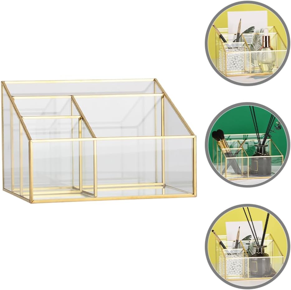 STOBAZA Glass Cosmetic Organizer Frame Multifunctional Makeup Storage Display Case for Vanity and Bathroom Capacity Lipstick and Brush Holder