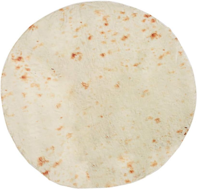 CARETHYS Burrito Wrap Novelty Blanket,Novelty Food Blanket Perfectly Round Tortilla Throw 71 inches Diameter