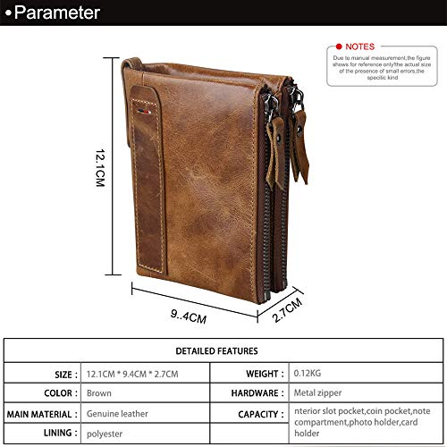 Men's Folding Double Zip Wallet RFID Blocks Retro Short Coin Purse4