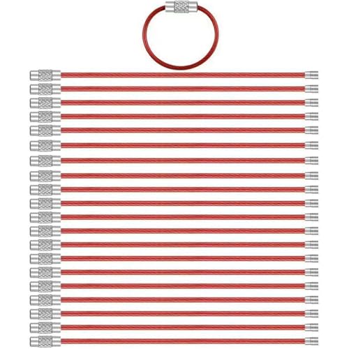 20 PCS Stainless Steel Loops,Key Chain,Keyrings(0.078 * 9.84 in,red)
