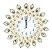 Produktbild GJCrafts Goldene Pfauen-Wanduhr, europäischer Stil, runde Eisenkunst, leise hängende Uhr mit Edelsteinen, dekorative Retro-Diamant-Wanduhr für Zuhause Wohnzimmer