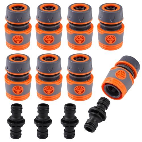 Schlauchkupplung 1/2 Zoll, 8 Stück Schlauchverbinder mit 4 Stück Kupplungs, Schlauch Kupplungs Satz, Schlauchkupplung zur Schlauchverlängerung, für Gartenschläuche Schlauchdüsen Spritzpistolen