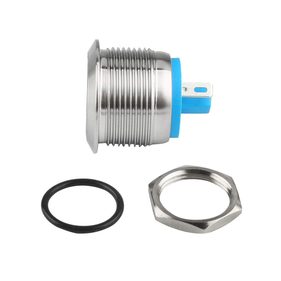 Larcele 19mm Push Button Switch Waterproof Momentary Metal DIY Switch 1No Stainless Steel Shell JSANKG-17,5 Pieces(J Pin Terminal,Flat Head)
