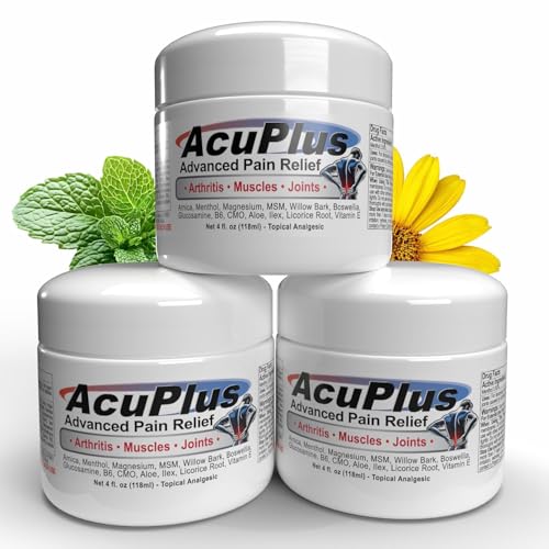 AcuPlus - Advanced Pain Relief Topical Anti Inflammatory Cream to Soothe Muscle & Joint Pain - Arthritis, Bursitis, & Tendonitis - Fast-Acting Formula with Natural Ingredients - 4 oz. Each, Pack of 3