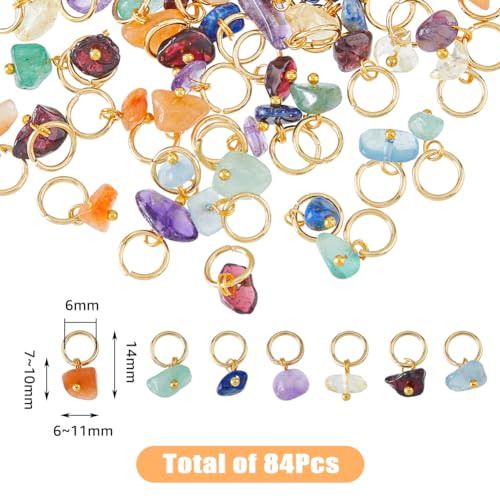 SUPERFINDINGS 84 Stück 7 Farben Naturstein Anhänger Gemischte Edelstein Charms Mit Hellgoldenem Biegering Aus Edelstahl Gemischte Farben Baumelnde Charms Für Ohrring Halskette 14mm