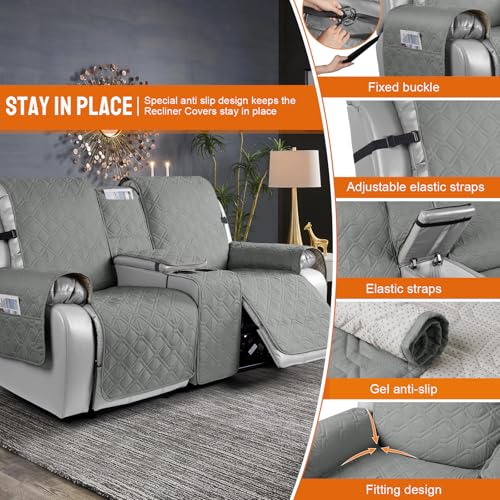 Image of VANSOFY Loveseat Recliner Cover with Console 100% Waterproof Sofa Slipcovers Non-Slip Reclining Couch Cover Split Sofa Covers Furniture Protector for Pets, Dogs(Gray)