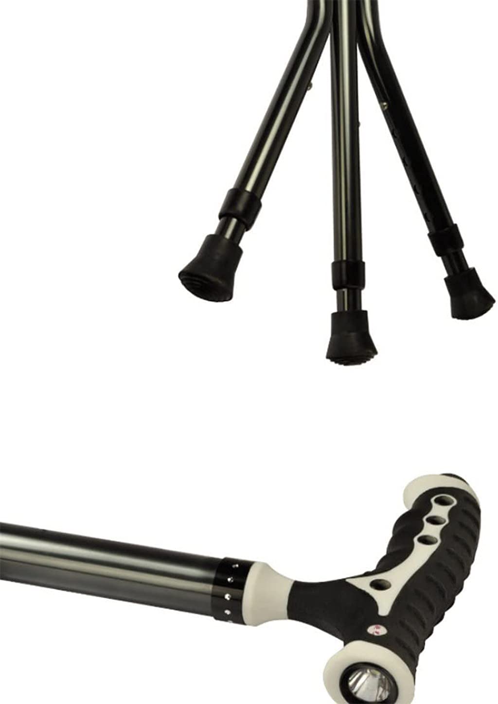 Taburete de bastón plegable, ligero y de altura ajustable, capacidad de 300 libras, de aleación de aluminio grueso, con muletas, asiento de 3 patas, bastón alto con luz LED, unisex para personas may