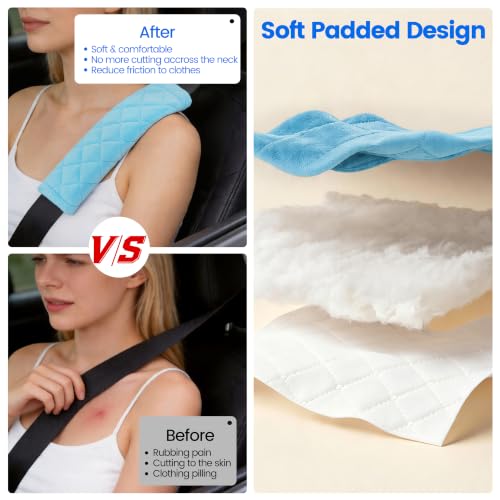 Image of Amooca Soft Auto Seat Belt Cover Seatbelt Shoulder Pad Cushions 2 PCS for a More Comfortable Driving Universal Fit for All Cars and Backpack Light Blue