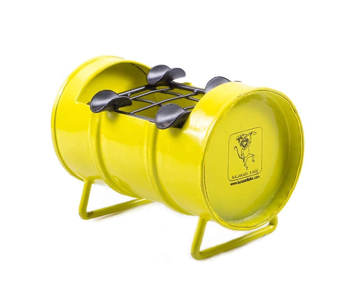 Kalakari Kake Barbeque Drum Ashtray – Handcrafted Yellow Metal Ashtray, Antique Barbeque Style, with Removable Net Lid for Smoking Essentials and Decorative Home Office Decor-image-14