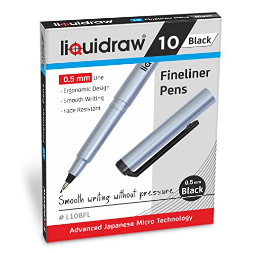 Liquidraw Lot de 10 stylos à pointe fine de 0,5 mm pour artistes, architectes, dessin technique, écriture, calligraphie, croquis et illustrations Noir