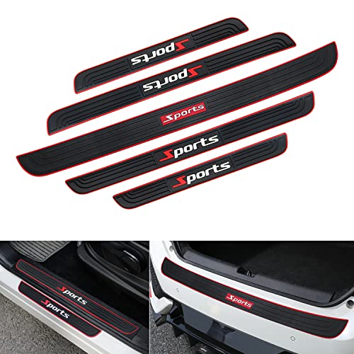 MOCHENT 5pcs Rear Bumper Protector Guard with Door Sill Plate Protector, Universal Anti-Scratch Trunk Door Entry Guards, Rubber Door Entry Scuff Guards, Car Door Entry Guards,(Sports)