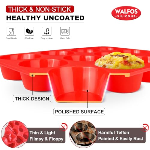 Walfos Silicone Muffin Pan - 12 Cups Regular Silicone Cupcake Pan, Non-stick Great for Making Muffin Cakes, Tart, Bread - BPA Free and Dishwasher Safe