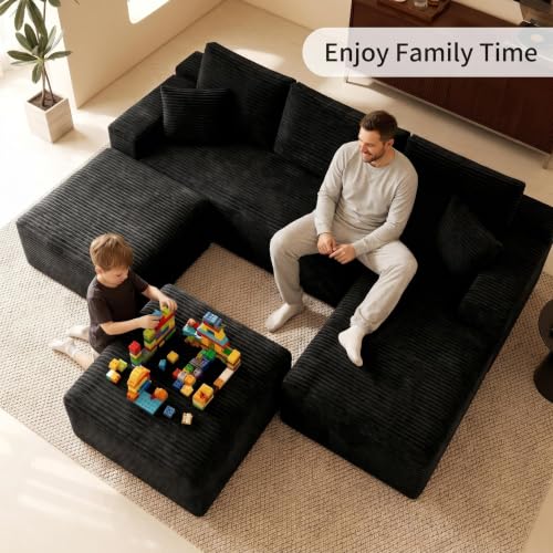 Image of Modular Cloud Sectional Sofa, Oversized Corduroy Boneless Couch | Luxury Comfort, Deep Seat, Couches for Living Room and Apartment, No Assembly Required