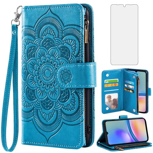 Coque Samsung A05 Protège Écran Verre Housse Portefeuille Cuir Fleur Fleur