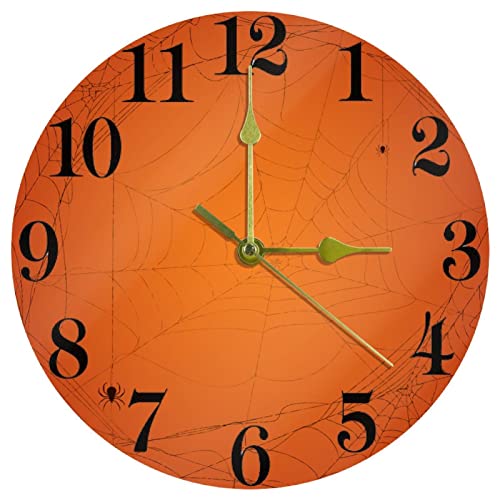 Horloge murale ronde orange silencieuse 25,4 cm à piles pour décoration de maison