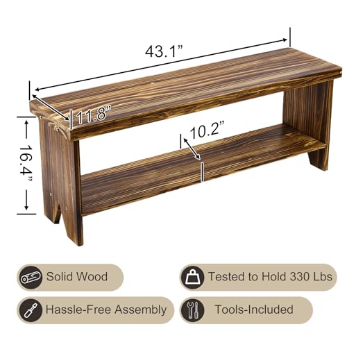 Fridmagfun Entryway Bench with Storage Shelf, 43" Solid Wood Bench - image 2