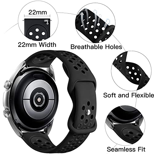Rubinom Compatible For Samsung Watch 3 Bands 45Mm/Galaxy Watch Bands 46Mm/Gear S3 Frontier/Classic Watch, 22Mm Watch Band Quick Release Silicone Breathable Strap Wristband For Men, Black/Black,Large #TOP3