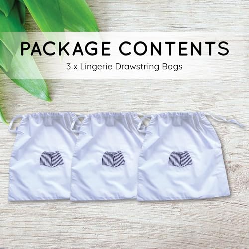 Image of Lingerie Bag for Travel Set of 3, Men Lingerie Bags with Draw Strings, Double-Layered Egyptian Cotton Beach Bags for Swimwear, Underwear & Vacation Storage, 15x15 Inches (White)