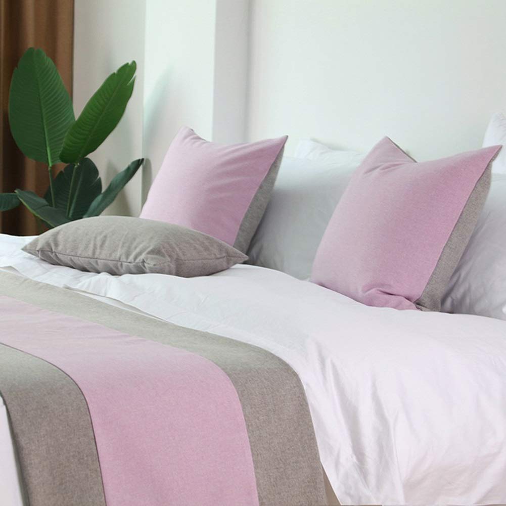 WYHQL Double Color Patchwork Bed Runner Bed flag Hotel Luxurious Bedding Bedroom Decorative Scarf Cushion Covers (Color : Purple, Size : 48x240cm (for 1.8m bed))