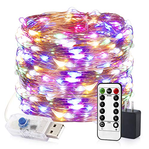 innotree Color Changing Fairy Lights USB Plug in with Remote Dimmable, 33ft 100 LEDs Multi-Colored Firefly Twinkle String Lights for Bedroom Indoor Outdoor Party Wedding Decoration, Copper Wire