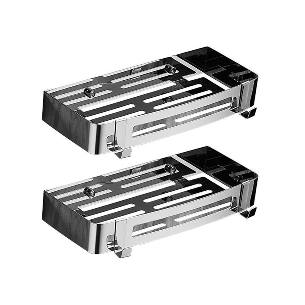 ZzleoyuUUs-12 Bathroom Shelves Shower Shelves 2-Pack - Adhesive Shower Caddy with 4 Movable Hooks No Drill Stainless Steel
