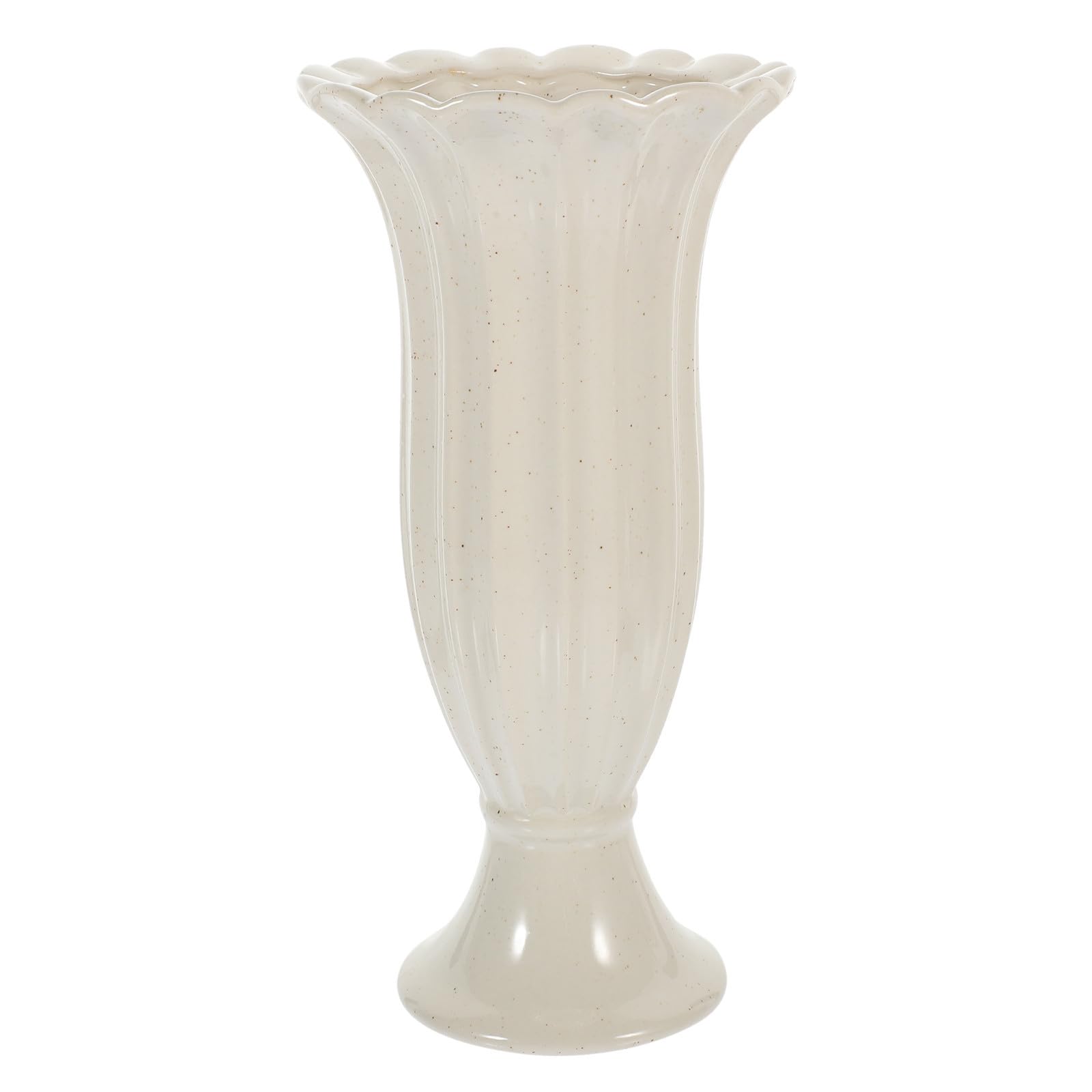 Vase pour arrangements floraux funéraires en céramique beige, hommage délicat