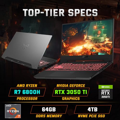 TUF A15 15,6" FHD 144Hz Gaming Laptop, AMD Ryzen 7-6800H, 64GB DDR5 RAM, 4TB PCIe SSD, GeForce RTX 3050 Ti 4GB, Windows 11 Pro, Tastiera retroilluminata RGB, Wi-Fi 6, grigio, set di docking - Notebook - Immagine 2