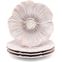 KOOV Ceramic Dinner Plates Set of 4,10 inch Large Dinner Plates, Vintage Hand-Painted Porcelain Plates Set for Salad, Pasta, Reactive Glazed Kitchen Serving Dish Set, Pansy Series Thistle