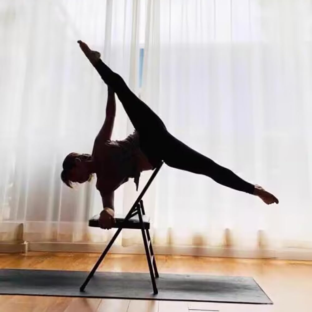 Sedia da Yoga Iyengar Sedia da Yoga Senza Schienale Sedia da Pilates Sedia per Inversione Yoga Tessuto PU Pieghevole Balance Training,Black