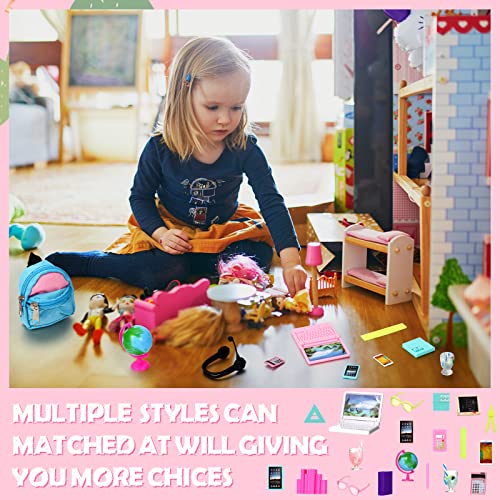 29 Pieces Dollhouse Accessories Mini Laptop Computer Tablet Phone Toy Miniature Glasses Headset Backpack Drink Toys Plastic Doll Accessories for Dolls (Delicate Style)