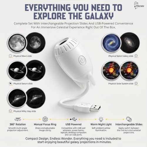 Image of Space Rocket Galaxy Projector, 360 Rotating Starry Sky Nebula Night Lamp with USB Mini LED Projection Light, Magic Ceiling Wall Decor Projector for Kids Room Bedroom Gift (5 Slides)