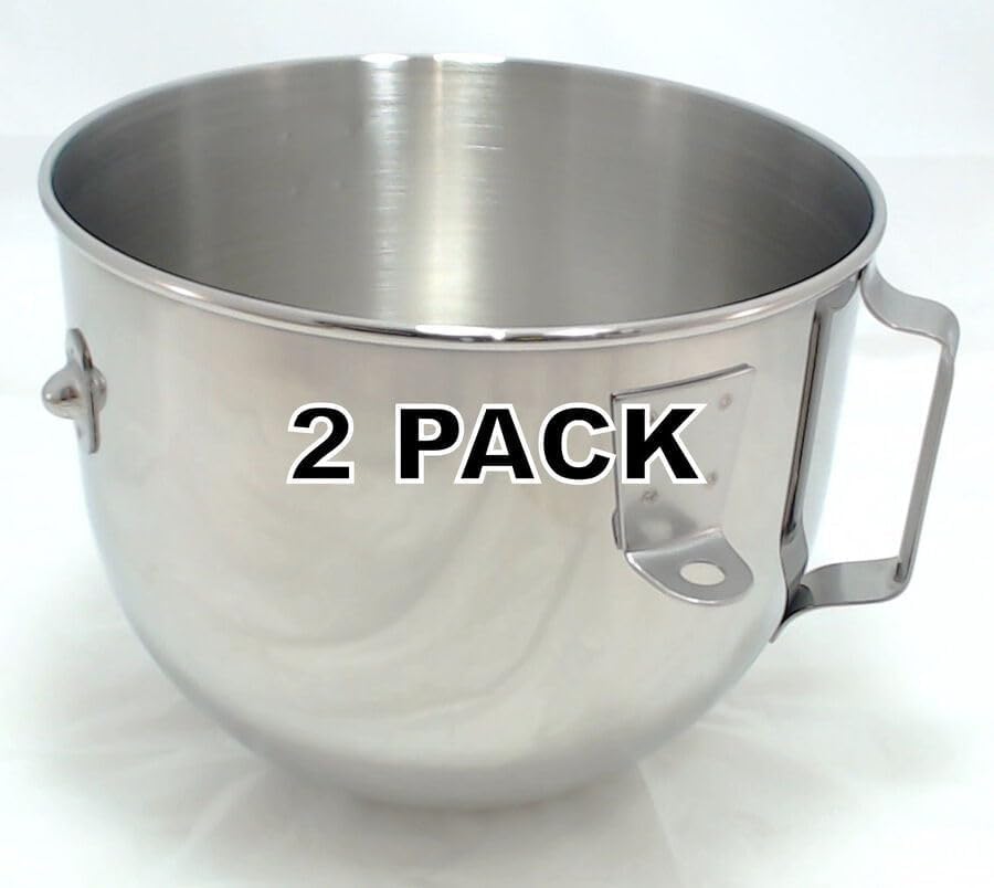 for 2 Pk Replacement for KitchenAid Stand Mixer 5QT S.S. Bowl AP5984282 K5ASBP WPW10714130